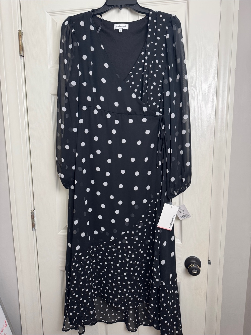 Motherhood Maternity Black and White Polka Dot Wrap Midi Dress